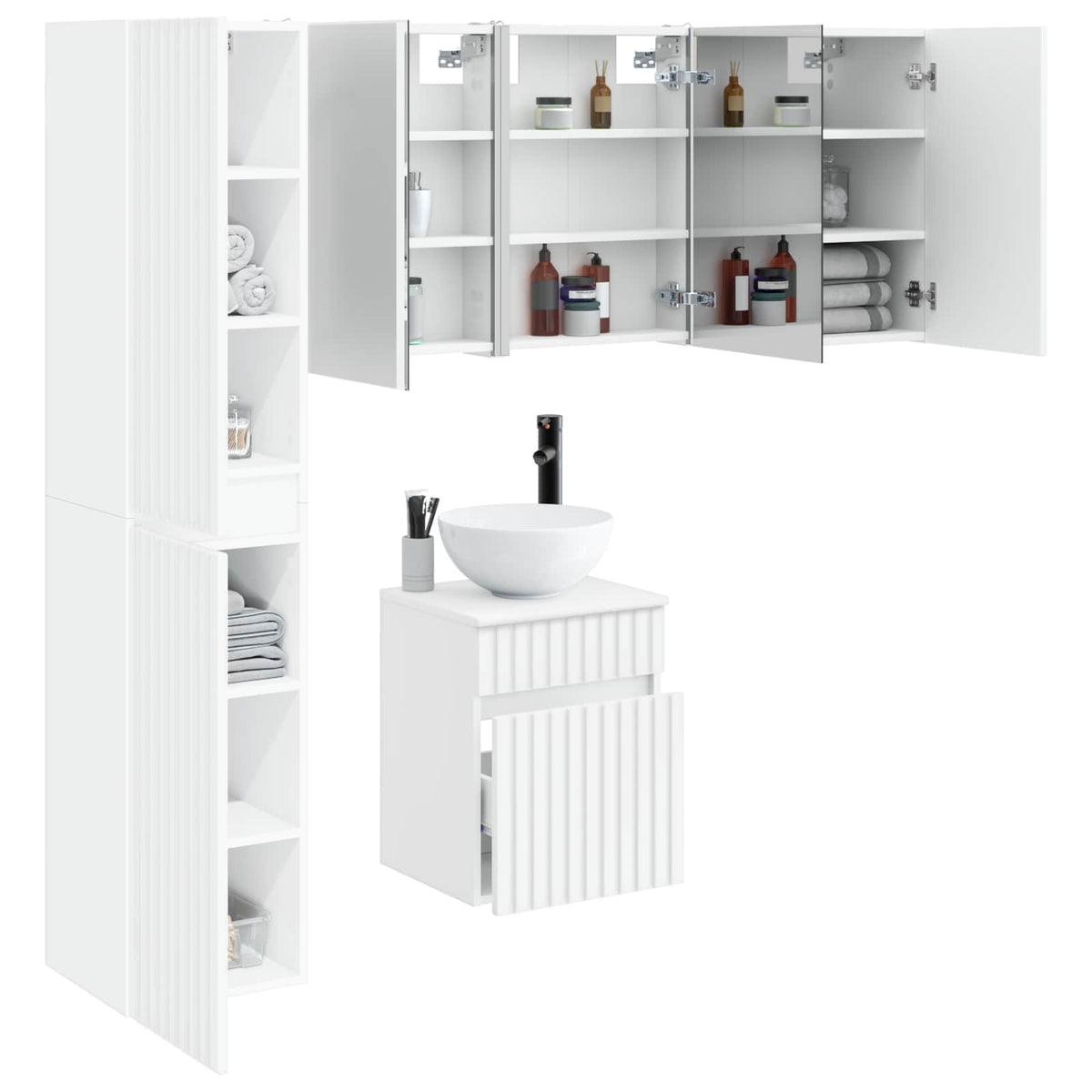 vidaXL Badkamerkastenset 5 pcs Wit 43 x 11,5 x 60,5 cm Bewerkt hout