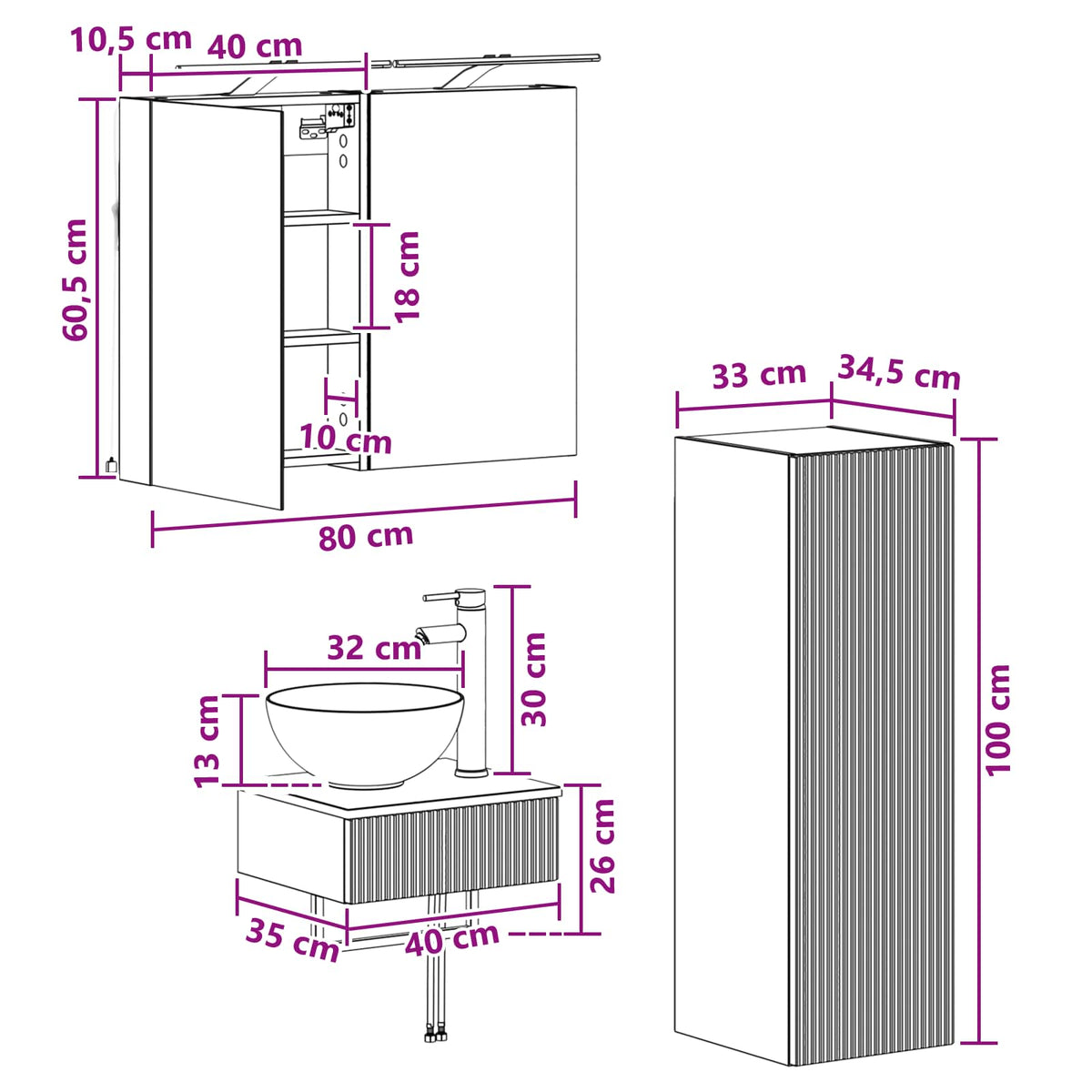 vidaXL Badkamerkastenset 4 pcs Wit 40 x 10,5 x 60,5 cm Bewerkt hout