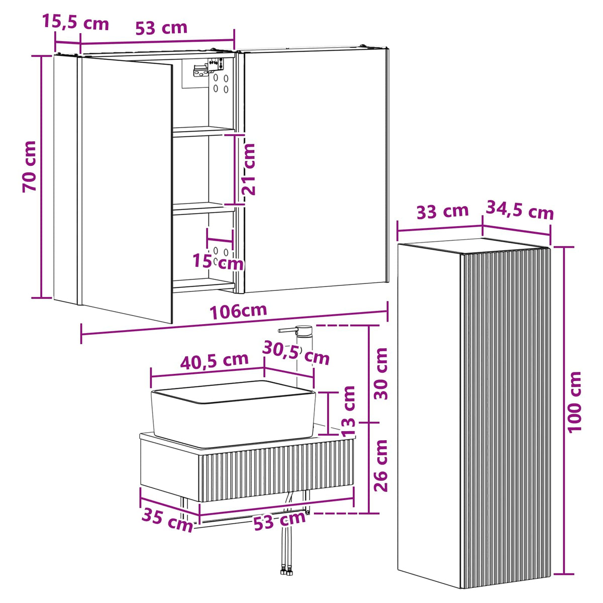 vidaXL Badkamermeubelset 4 pcs Wit Bewerkt hout en glas