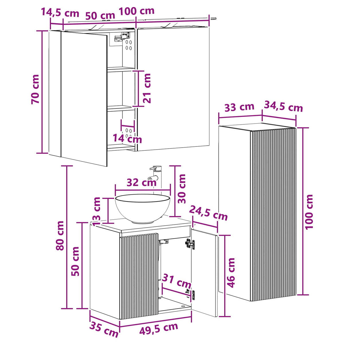 vidaXL Badkamermeubelset 4 pcs Wit Bewerkt hout en glas