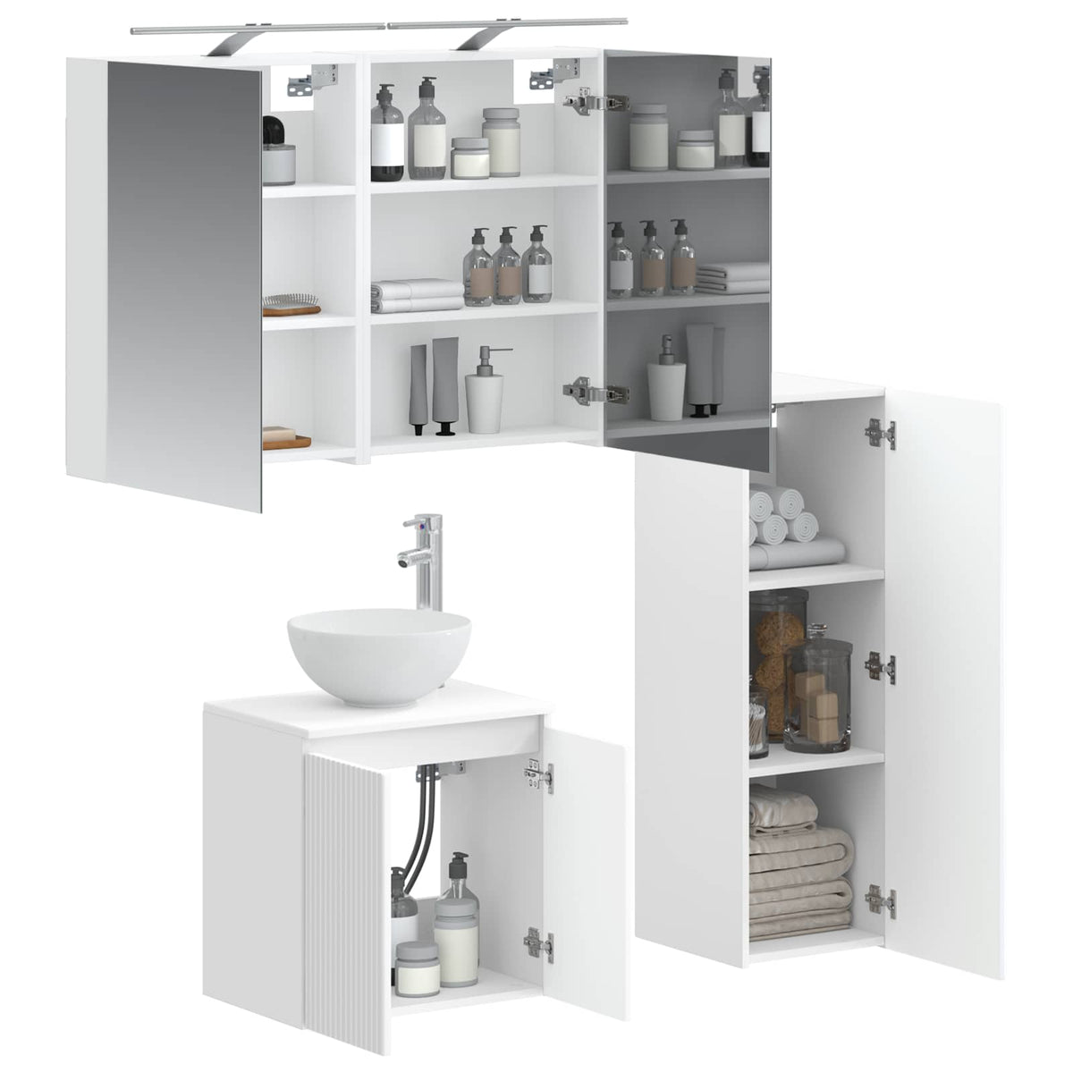 vidaXL Badkamermeubelset 4 pcs Wit Bewerkt hout en glas
