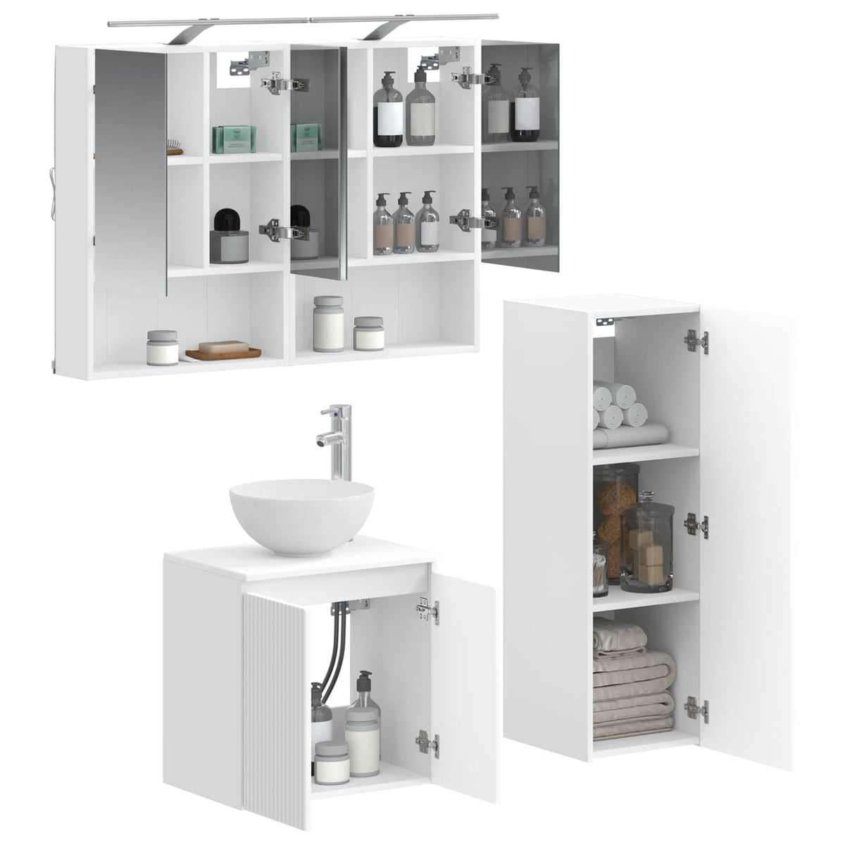 vidaXL Badkamermeubelset 4 pcs Wit Bewerkt hout en glas