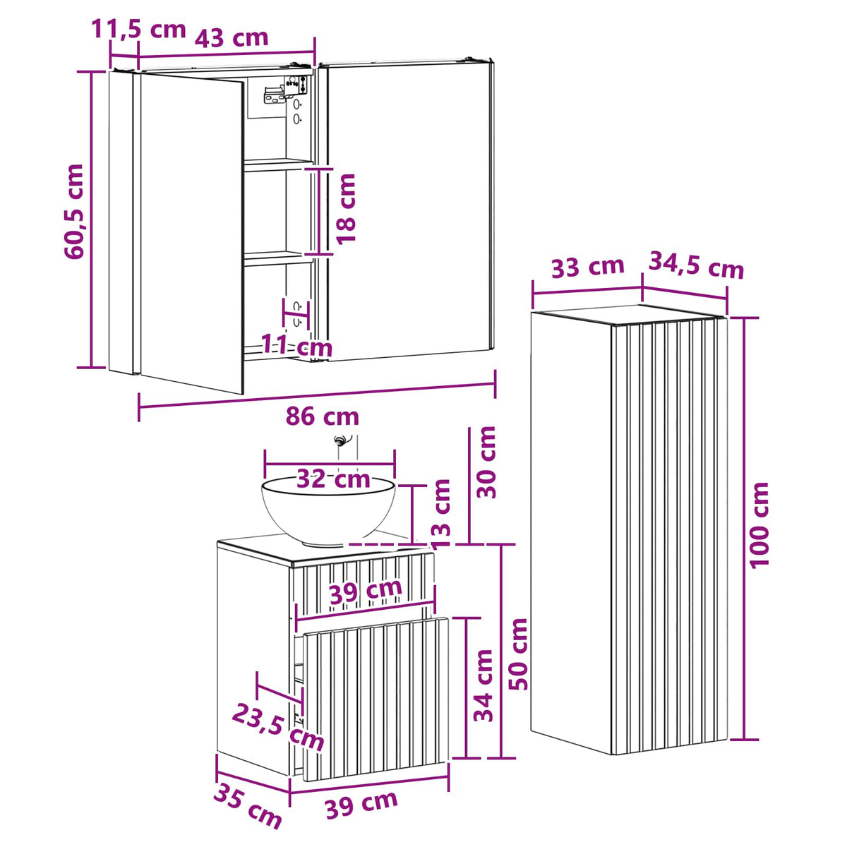vidaXL Badkamermeubelset 4 pcs Wit Bewerkt hout en glas