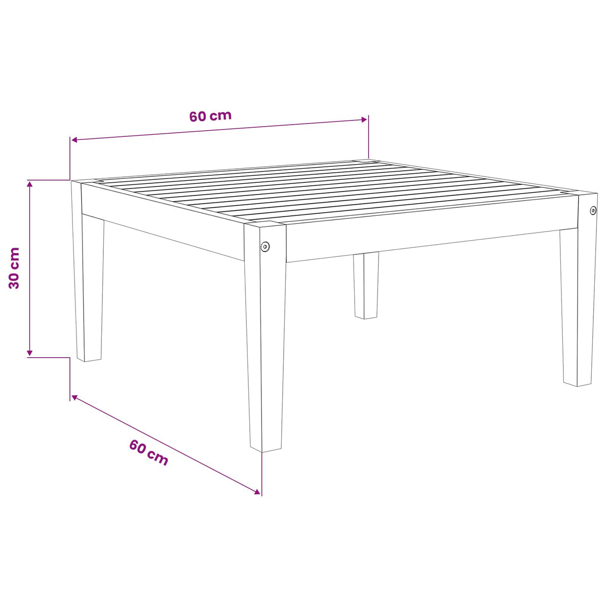 vidaXL Tafel Massief Acaciahout Naturel 60 x 60 x 30 cm
