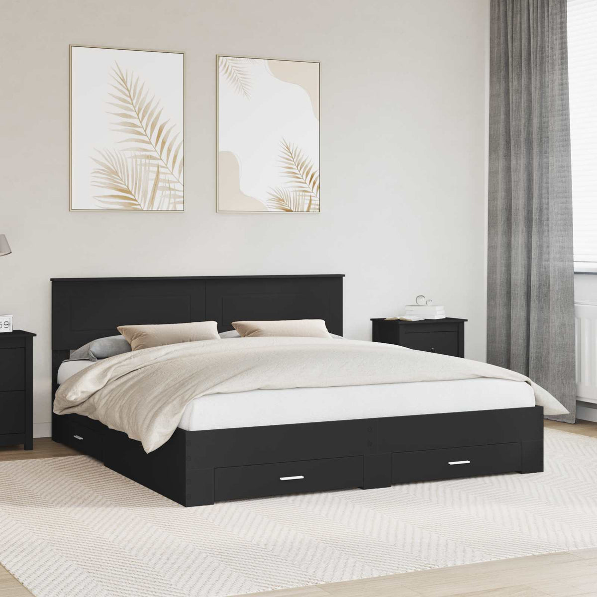 vidaXL Bedframe met lade Zwart en Zilver 200 x 200 cm Bewerkt hout