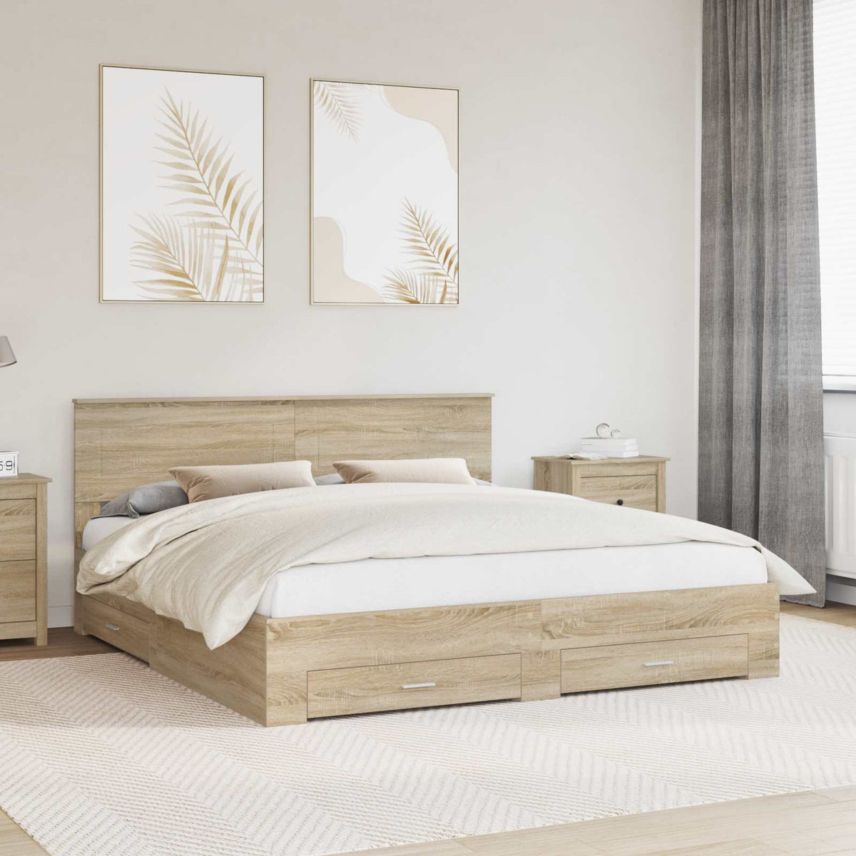 vidaXL Bedframe met lade Zwart en Zilver 200 x 200 cm Bewerkt hout