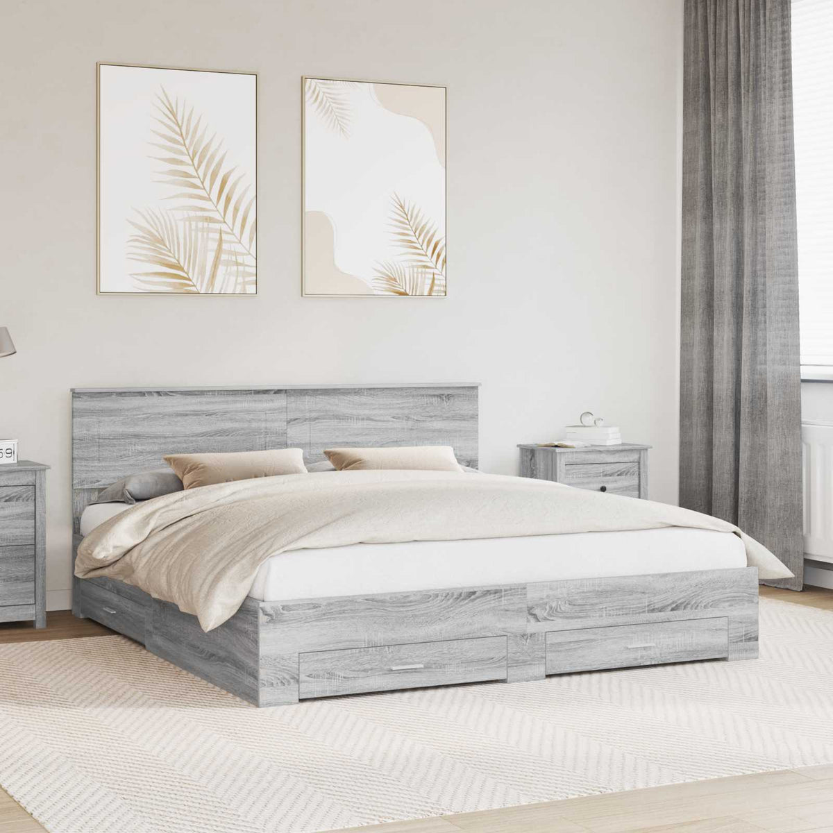 vidaXL Bedframe met lade Zwart en Zilver 200 x 200 cm Bewerkt hout