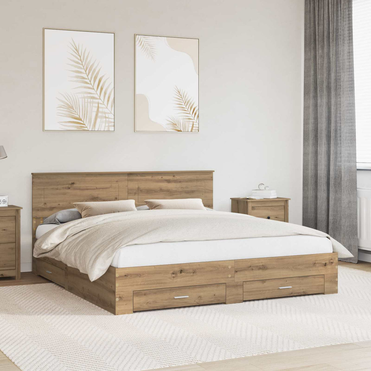 vidaXL Bedframe met lade Zwart en Zilver 200 x 200 cm Bewerkt hout