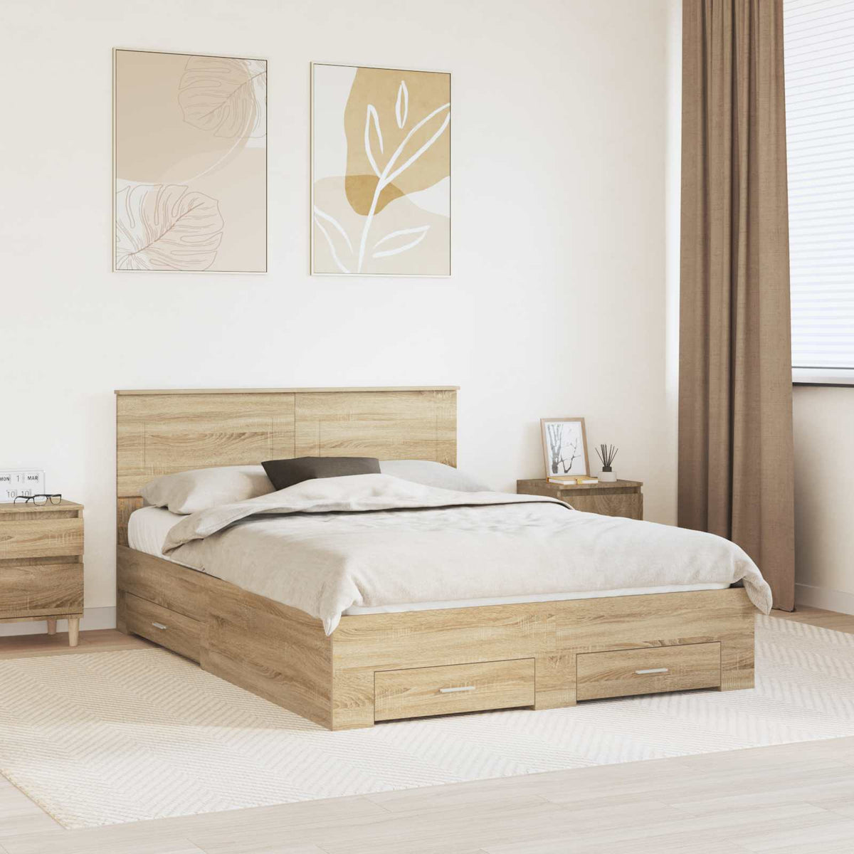 vidaXL Bedframe met lade Zwart en Zilver 200 x 200 cm Bewerkt hout