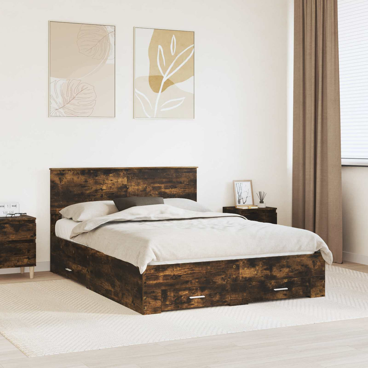 vidaXL Bedframe met lade Zwart en Zilver 200 x 200 cm Bewerkt hout