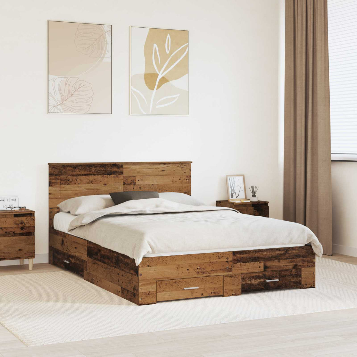 vidaXL Bedframe met lade Zwart en Zilver 200 x 200 cm Bewerkt hout