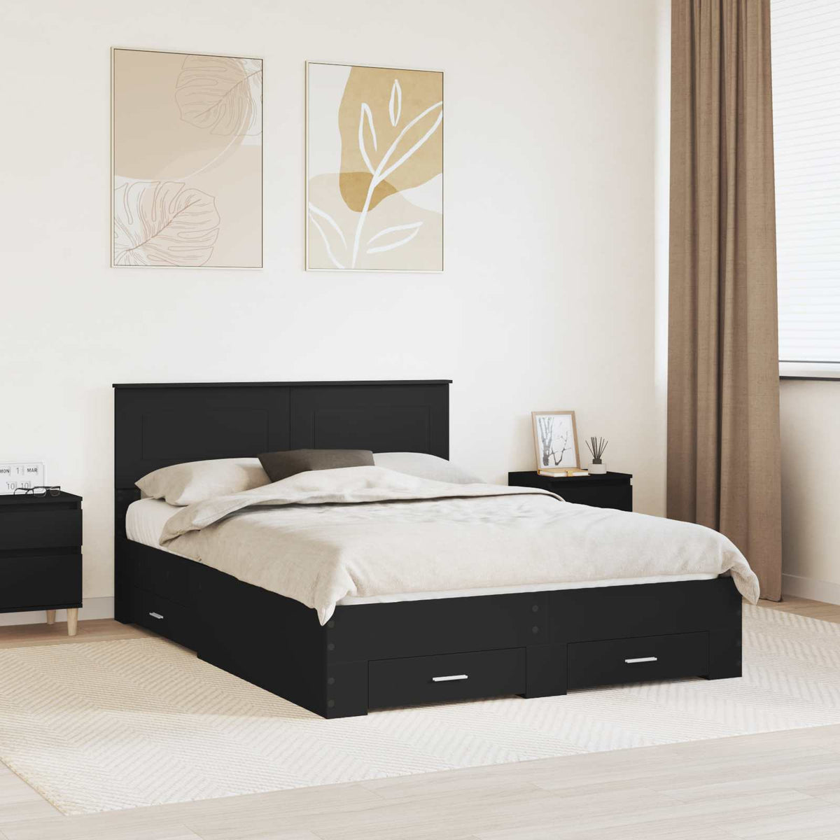 vidaXL Bedframe met lade Zwart en Zilver 200 x 200 cm Bewerkt hout