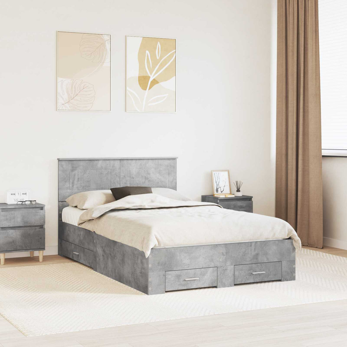 vidaXL Bedframe met lade Zwart en Zilver 200 x 200 cm Bewerkt hout