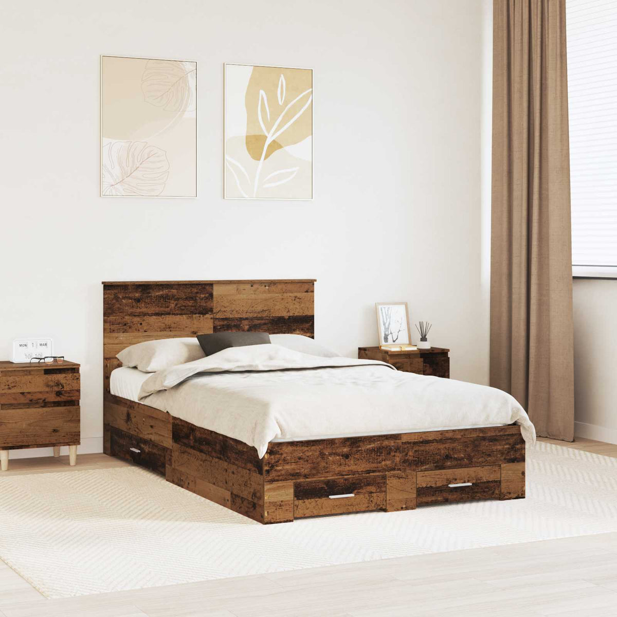 vidaXL Bedframe met lade Zwart en Zilver 200 x 200 cm Bewerkt hout