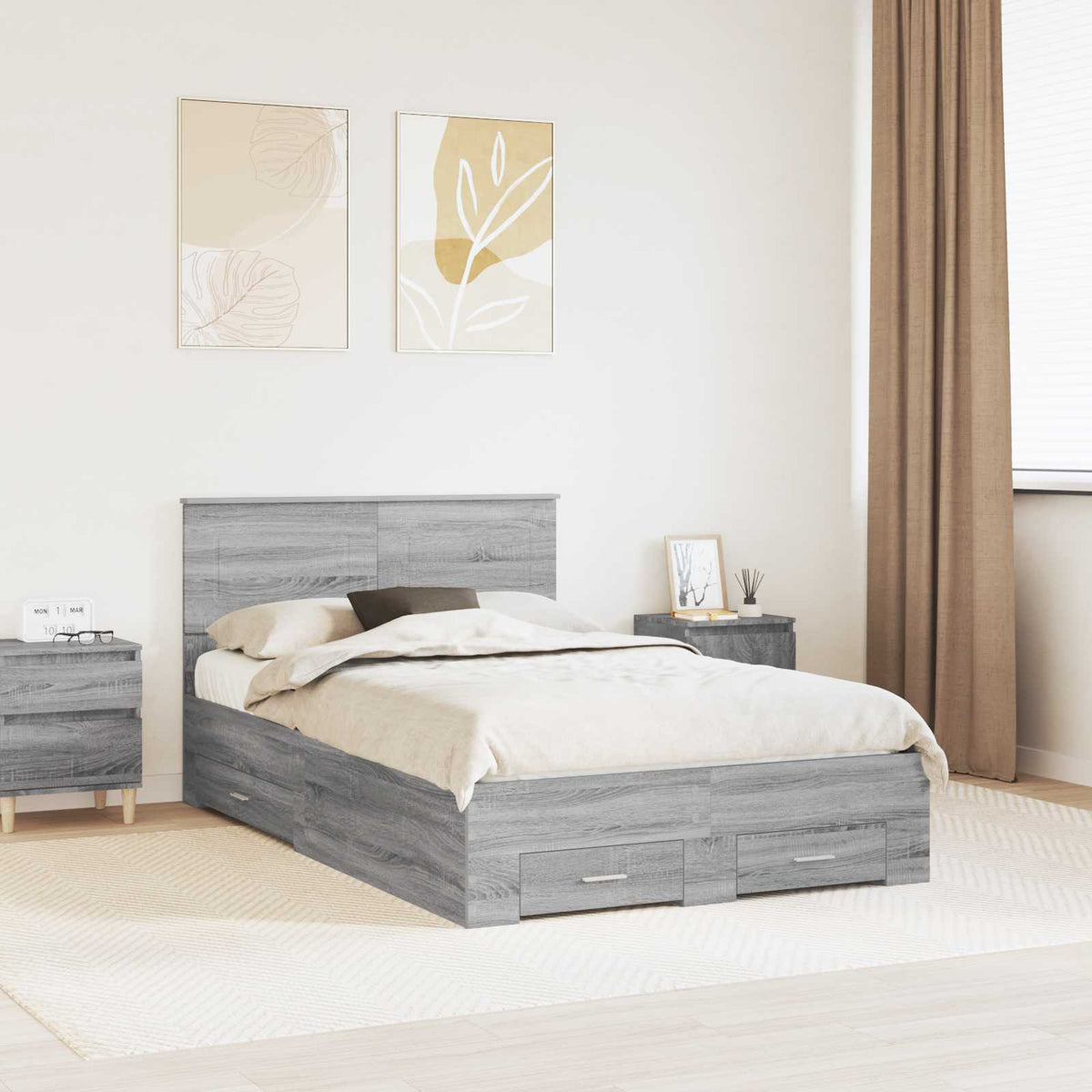 vidaXL Bedframe met lade Zwart en Zilver 200 x 200 cm Bewerkt hout