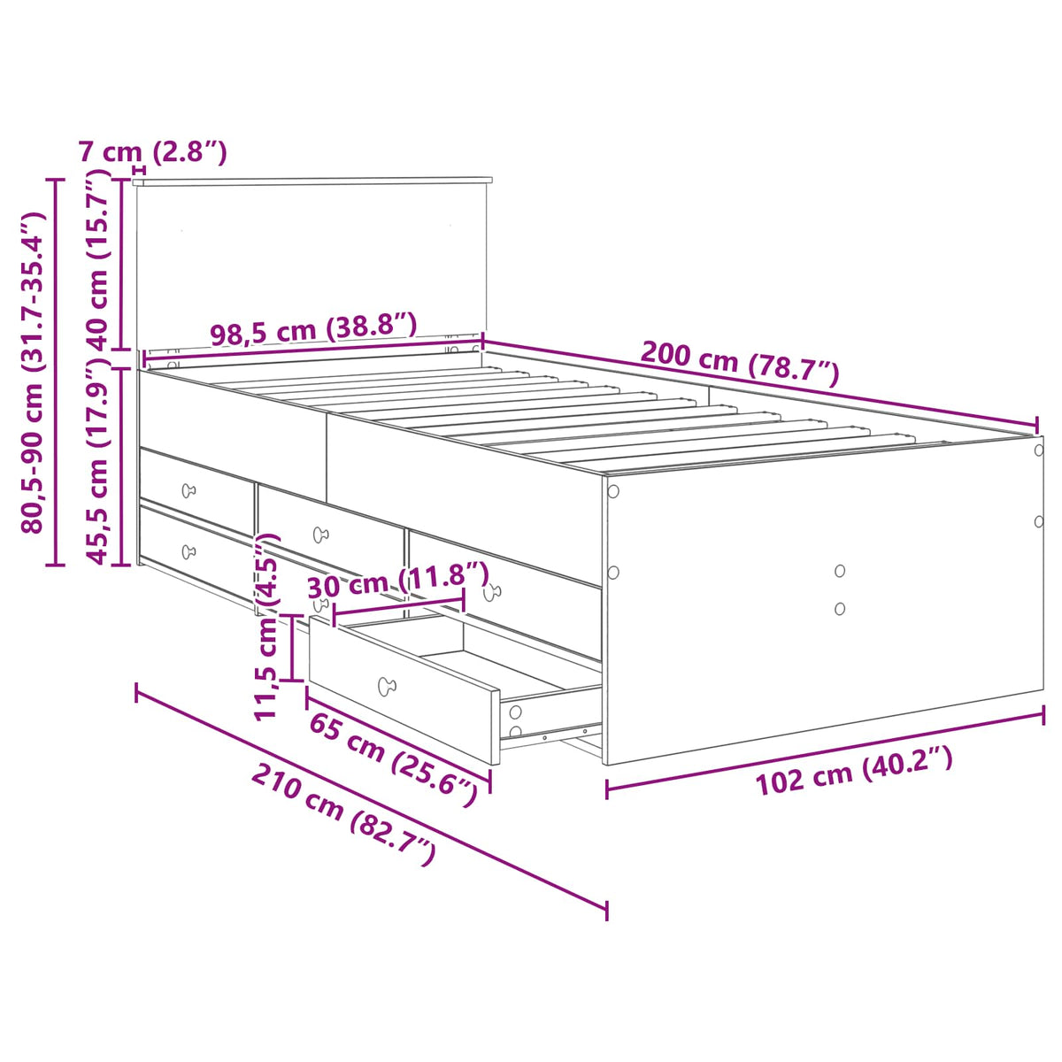 vidaXL Slaapbank met lade Wit en zwart 100 x 200 cm Bewerkt hout