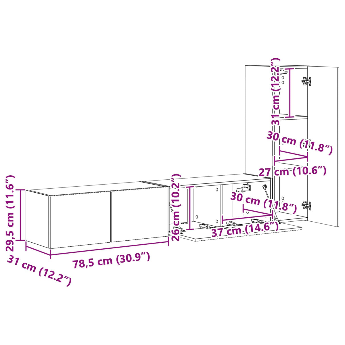 vidaXL Tv-meubelset Wandgemonteerd 2 pcs Wit Bewerkt hout
