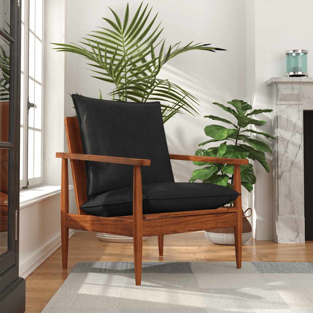 vidaXL Fauteuil echt leer met acaciahout bruin - Aashly