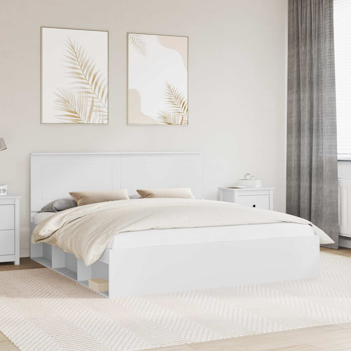 vidaXL Bedframe met hoofdeinde Wit 200 x 200 cm Massief grenenhout