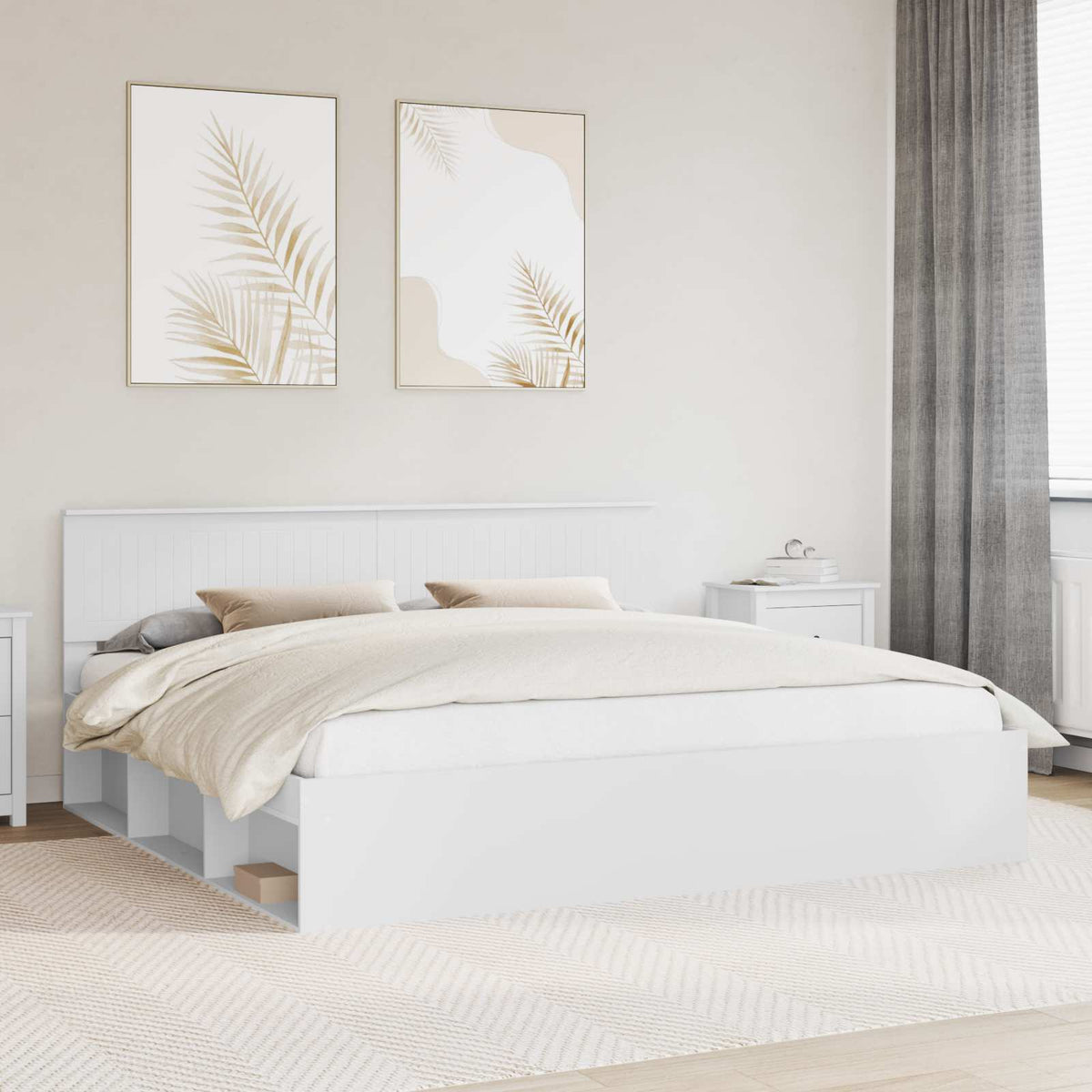 vidaXL Bedframe met hoofdeinde Wit 200 x 200 cm Massief grenenhout