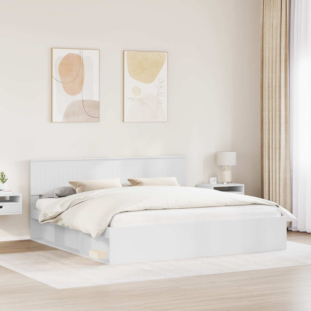 vidaXL Bedframe met hoofdeinde Wit 200 x 200 cm Massief grenenhout