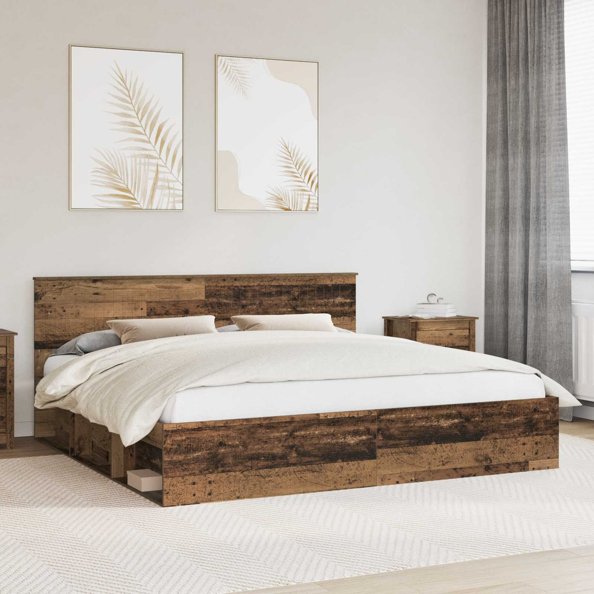 vidaXL Bedframe met hoofdeinde Wit 200 x 200 cm Massief grenenhout