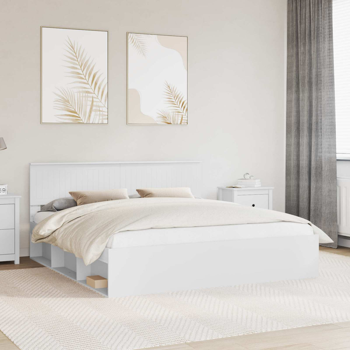 vidaXL Bedframe met hoofdeinde Wit 200 x 200 cm Massief grenenhout