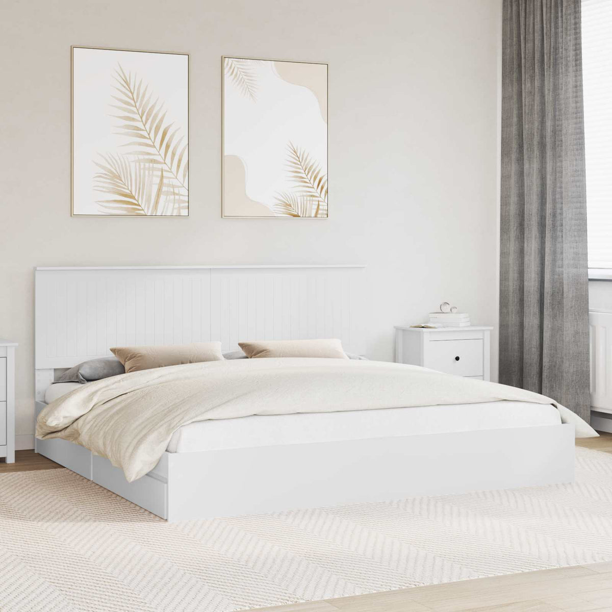 vidaXL Opslag bed met hoofdeinde Wit 200 x 200 cm Bewerkt hout