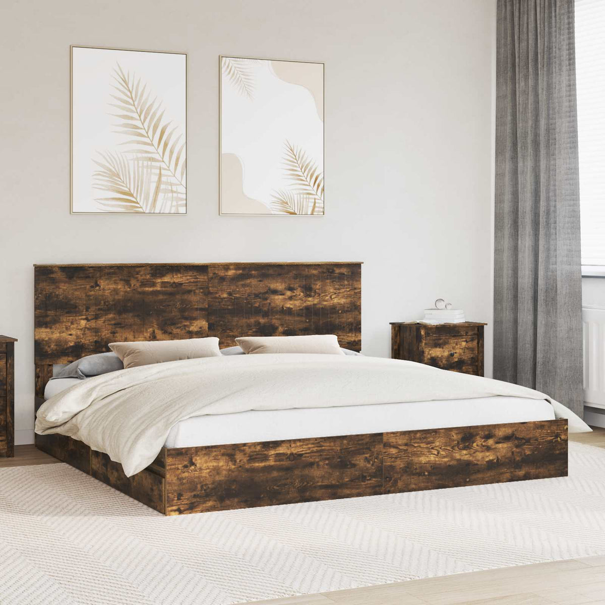 vidaXL Opslag bed met hoofdeinde Wit 200 x 200 cm Bewerkt hout