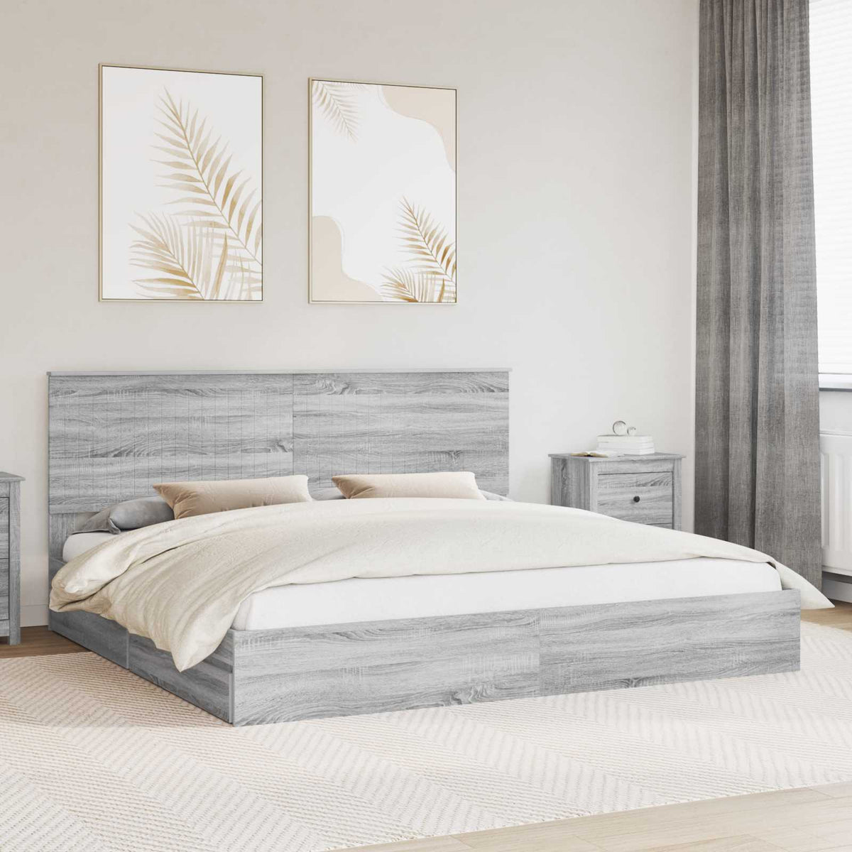 vidaXL Opslag bed met hoofdeinde Wit 200 x 200 cm Bewerkt hout