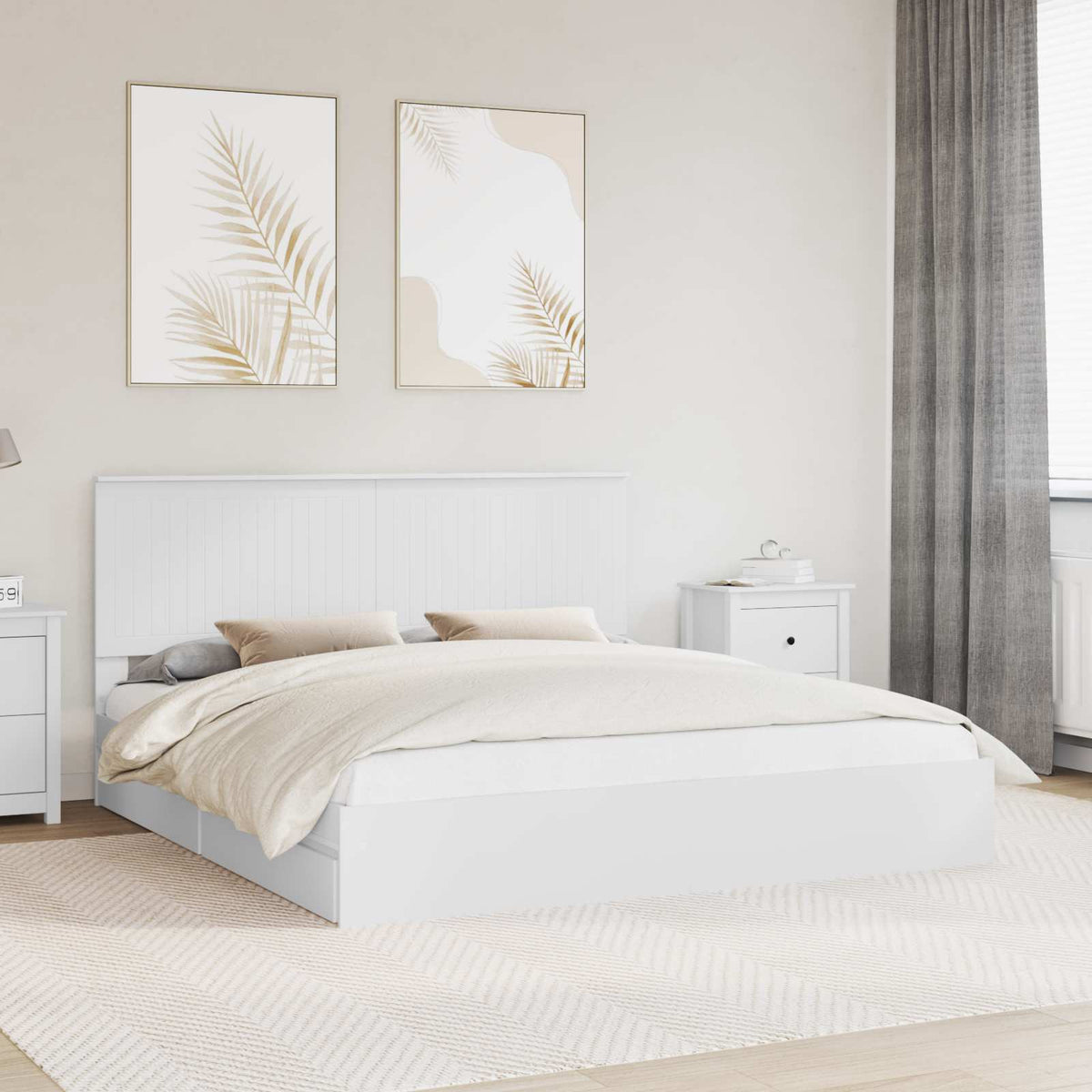 vidaXL Opslag bed met hoofdeinde Wit 200 x 200 cm Bewerkt hout