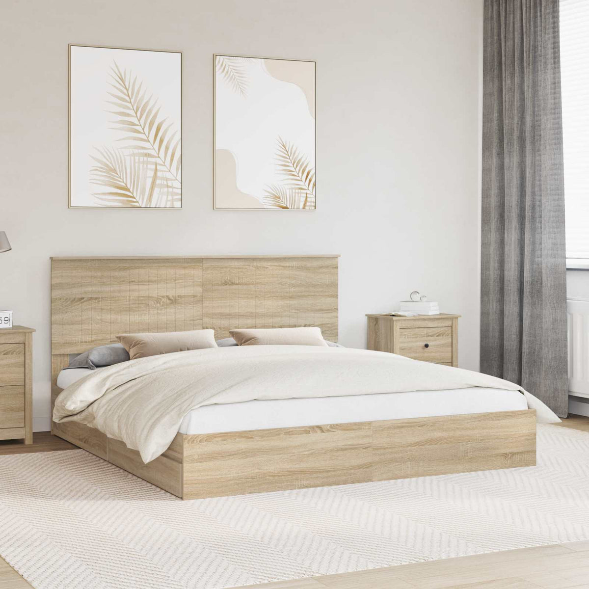 vidaXL Opslag bed met hoofdeinde Wit 200 x 200 cm Bewerkt hout