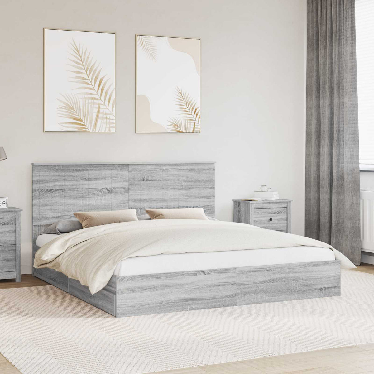 vidaXL Opslag bed met hoofdeinde Wit 200 x 200 cm Bewerkt hout