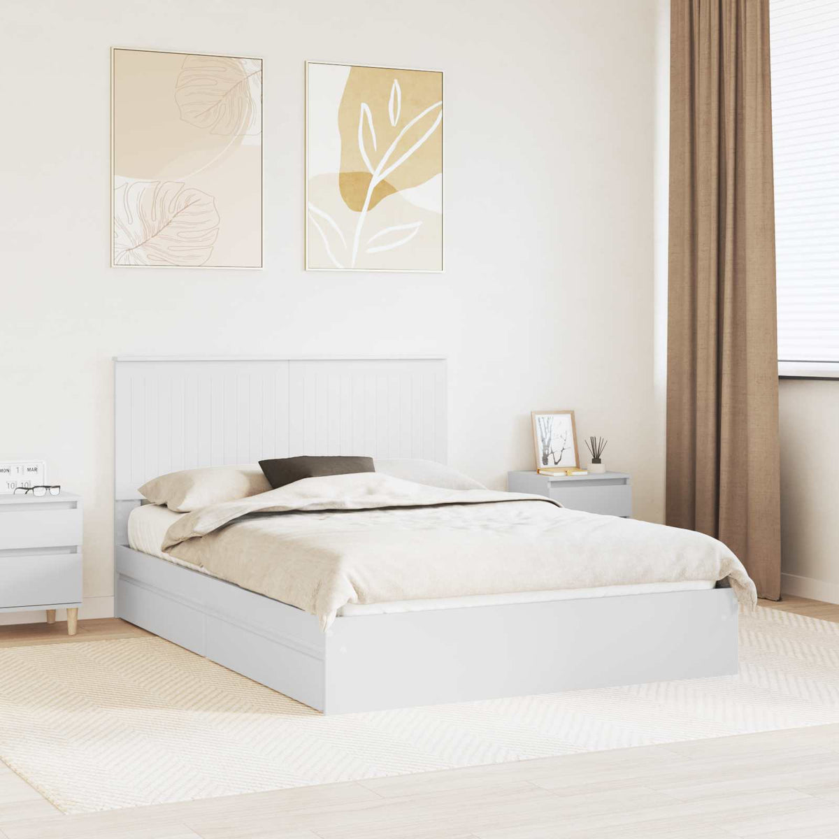 vidaXL Opslag bed met hoofdeinde Wit 200 x 200 cm Bewerkt hout