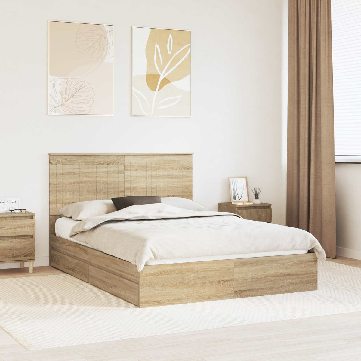 vidaXL Opslag bed met hoofdeinde Wit 200 x 200 cm Bewerkt hout