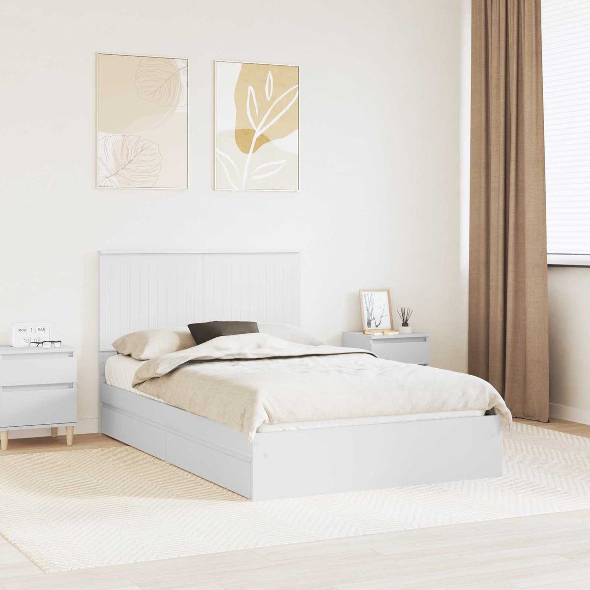 vidaXL Opslag bed met hoofdeinde Wit 200 x 200 cm Bewerkt hout