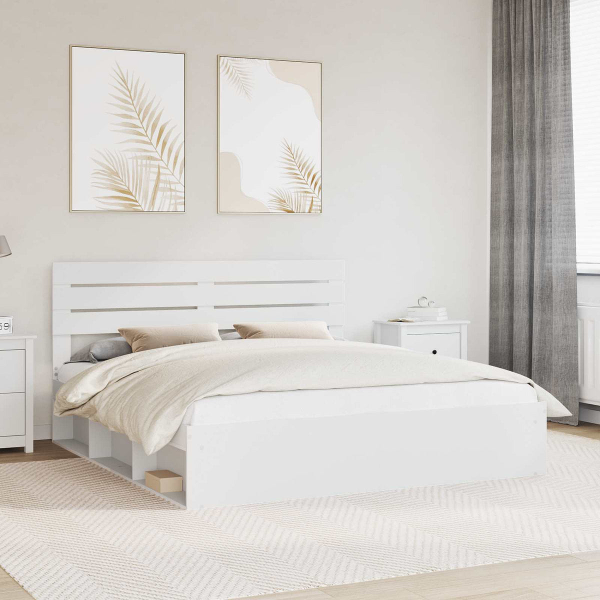 vidaXL Bedframe met hoofdeinde Wit 200 x 200 cm Massief grenenhout