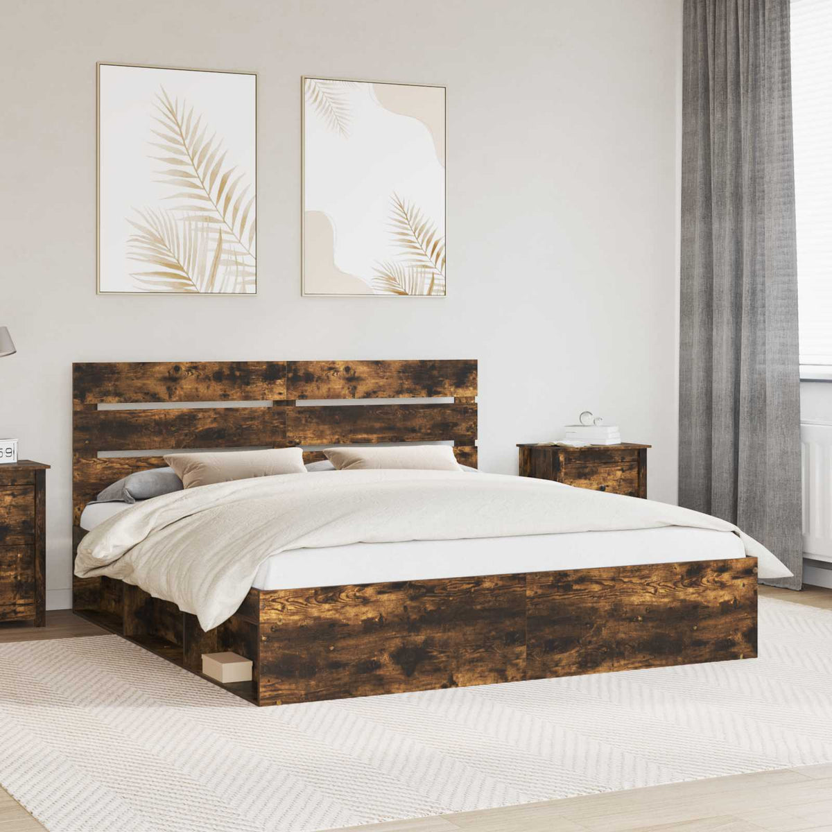 vidaXL Bedframe met hoofdeinde Wit 200 x 200 cm Massief grenenhout