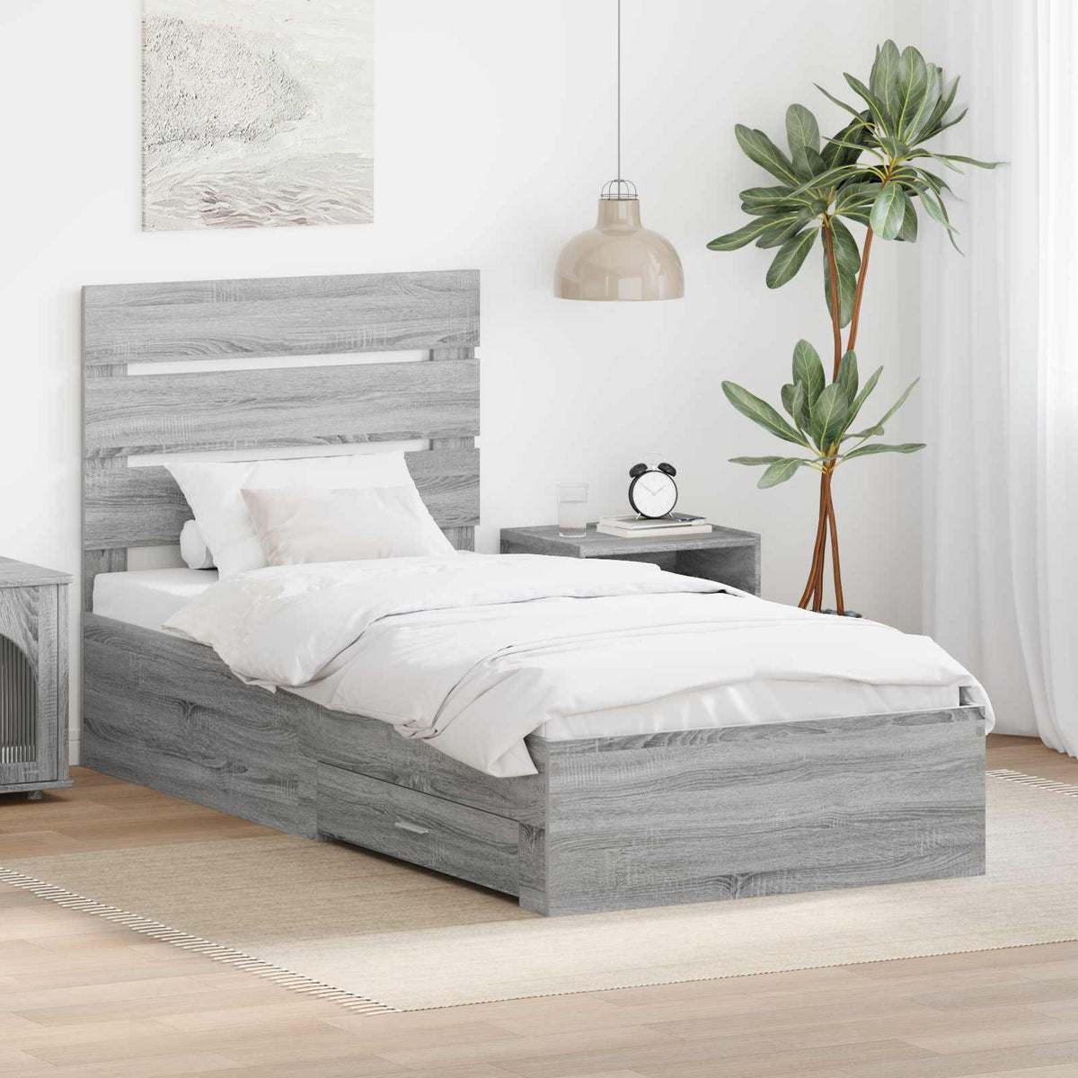 vidaXL Bedframe met lade Wit en Zilver 75 x 190 cm Bewerkt hout