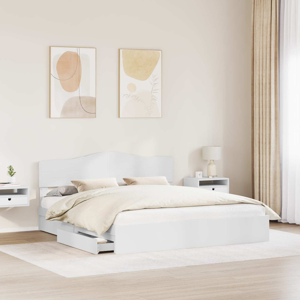 vidaXL Opslag bed met hoofdeinde Wit 200 x 200 cm Bewerkt hout