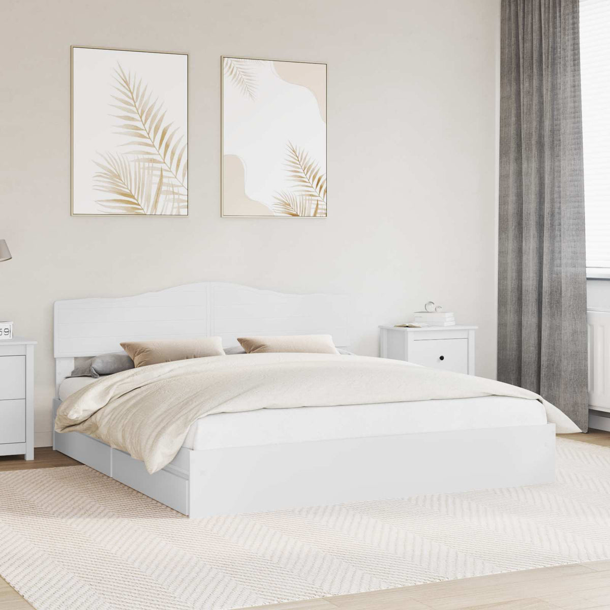 vidaXL Opslag bed met hoofdeinde Wit 200 x 200 cm Bewerkt hout