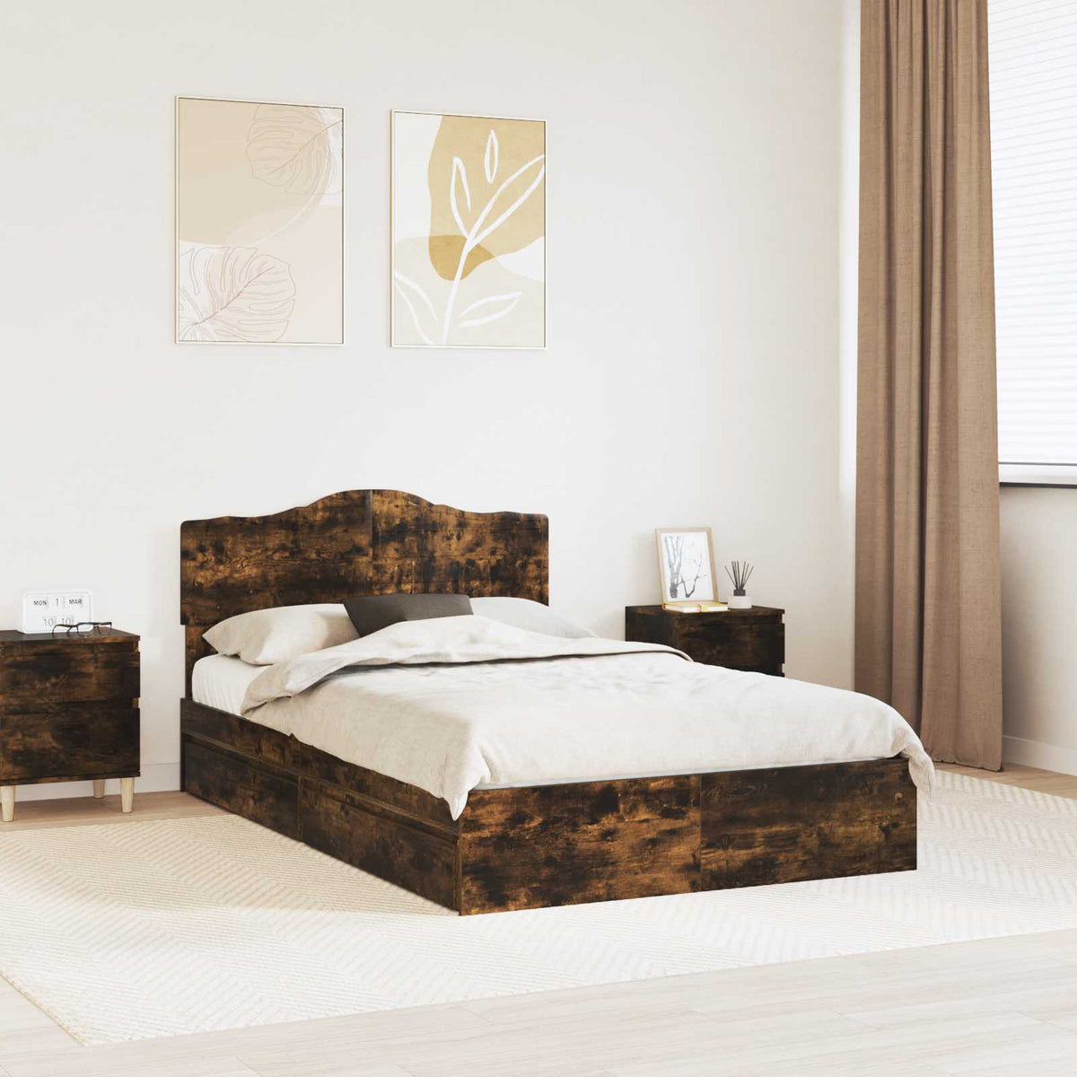 vidaXL Opslag bed met hoofdeinde Wit 200 x 200 cm Bewerkt hout