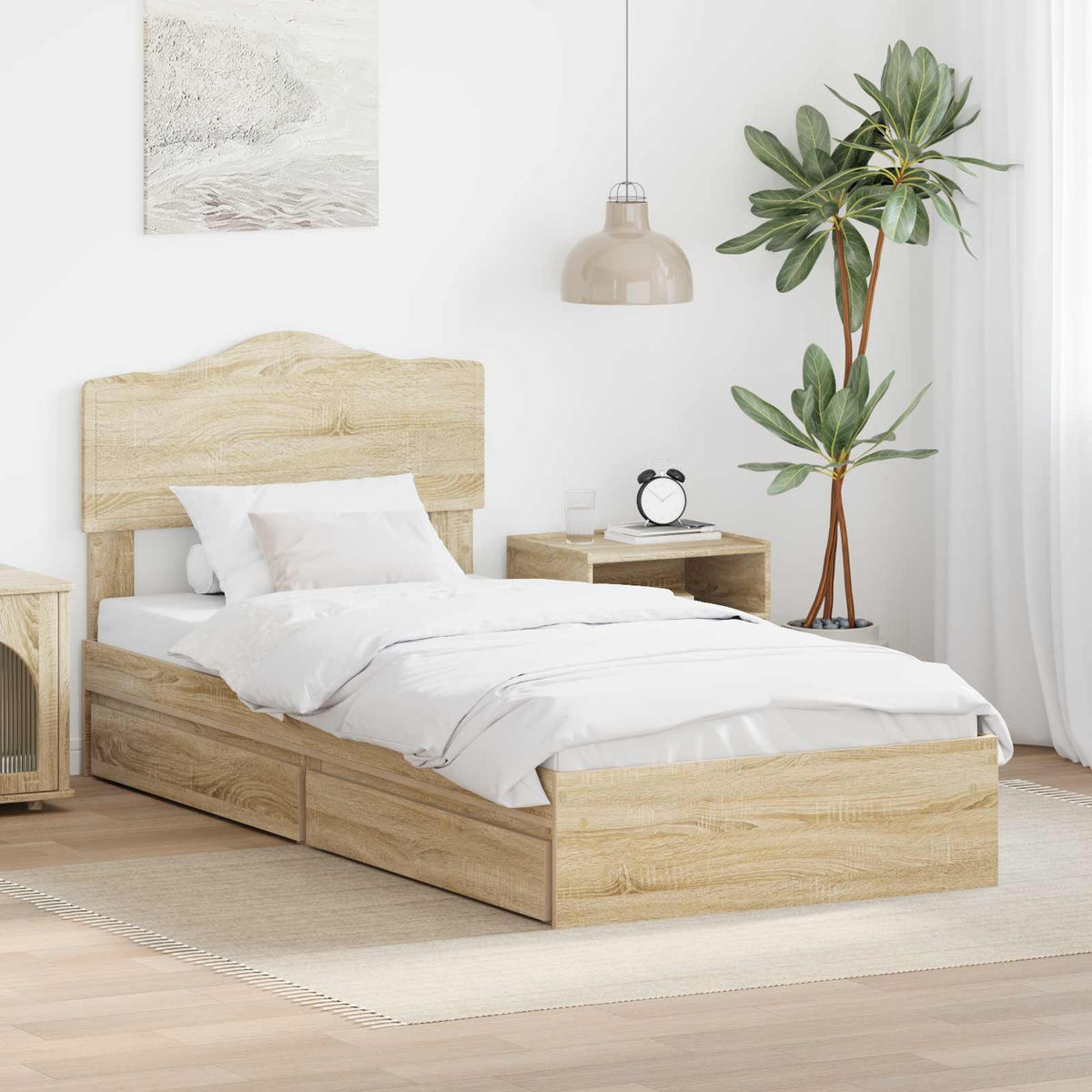 vidaXL Opslag bed met hoofdeinde Wit 200 x 200 cm Bewerkt hout