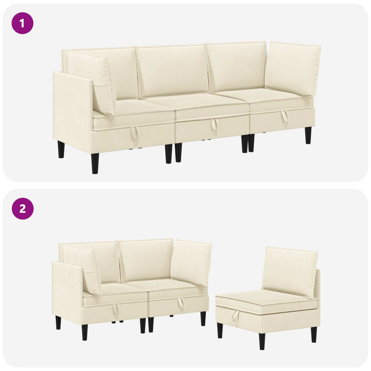 vidaXL Woonkamer Meubelset 3 pcs Crèmekleurig Stof