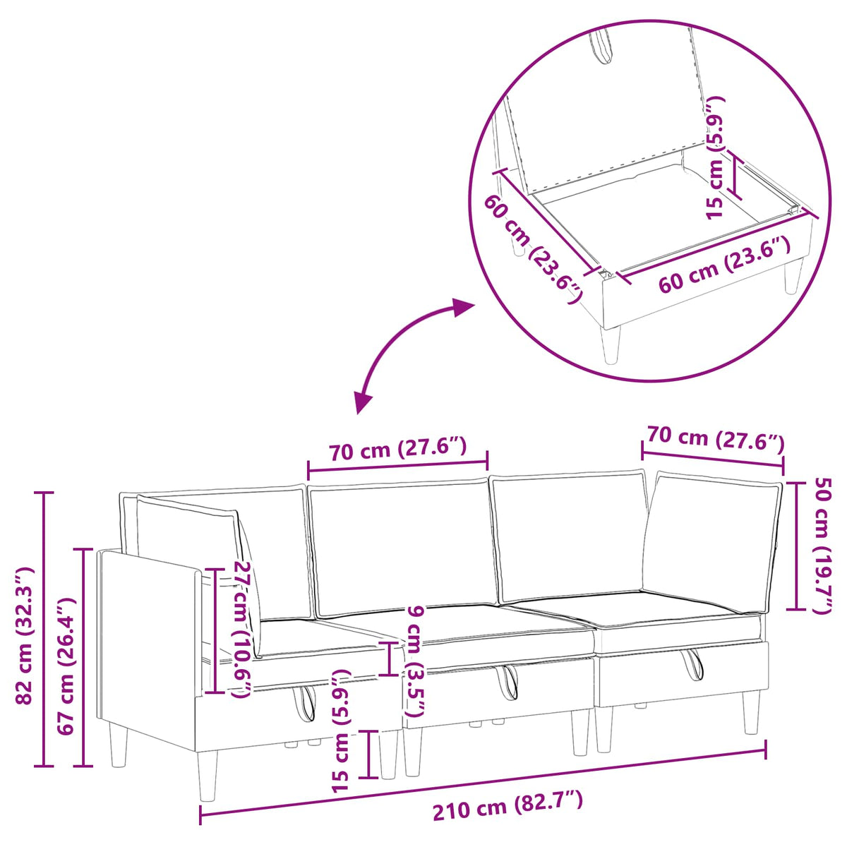 vidaXL Woonkamer Meubelset 3 pcs Crèmekleurig Stof