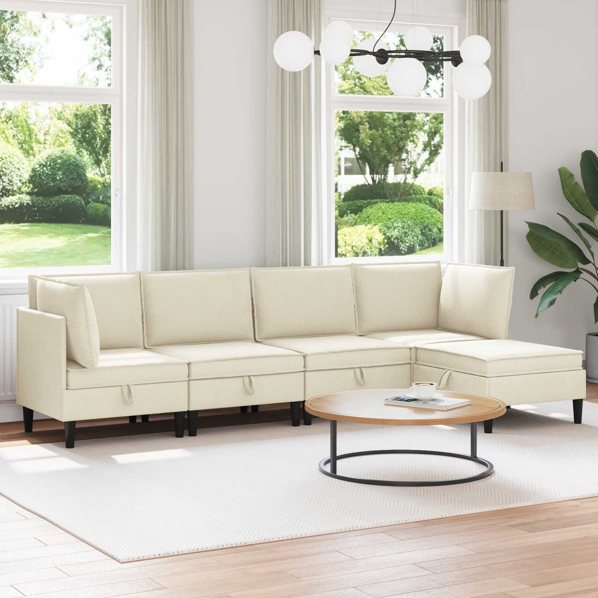 vidaXL Woonkamer Meubelset 3 pcs Crèmekleurig Stof