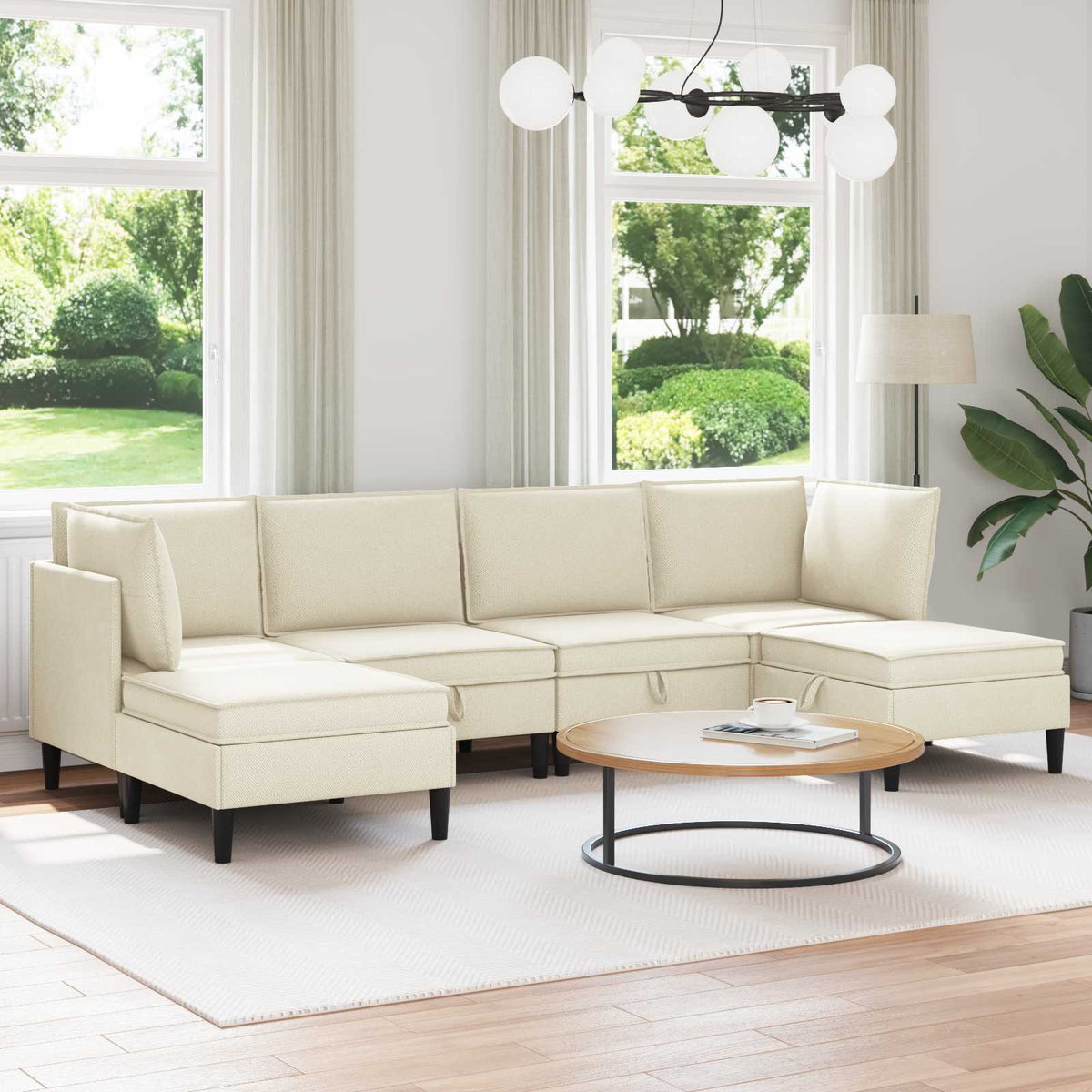 vidaXL Woonkamer Meubelset 3 pcs Crèmekleurig Stof