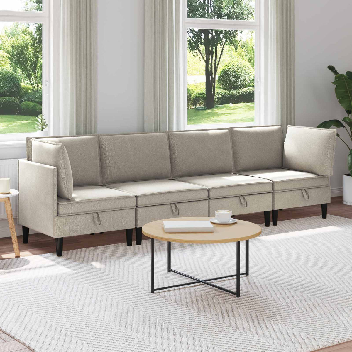 vidaXL Woonkamer Meubelset 3 pcs Crèmekleurig Stof