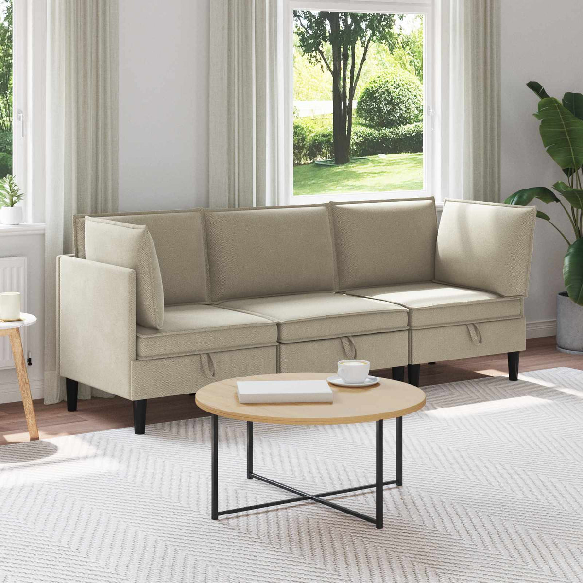 vidaXL Woonkamer Meubelset 3 pcs Crèmekleurig Stof