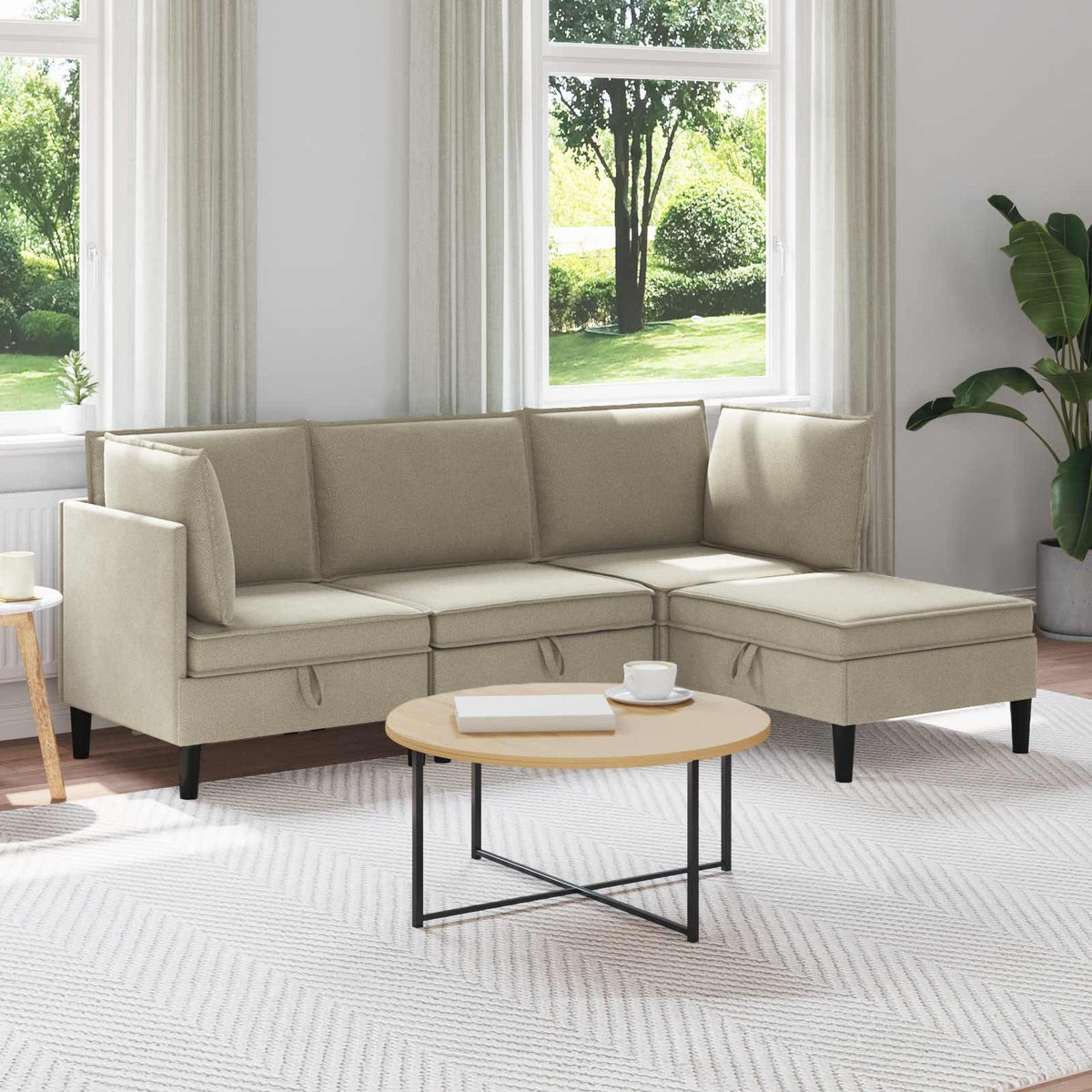 vidaXL Woonkamer Meubelset 3 pcs Crèmekleurig Stof